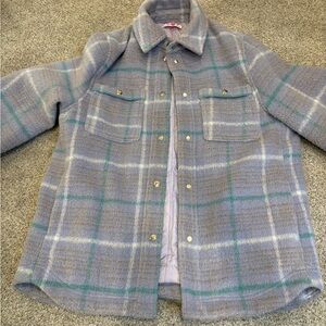 Buddy Love Quilted Shacket with a Purplish/Gray, Cream, Teal and Tan